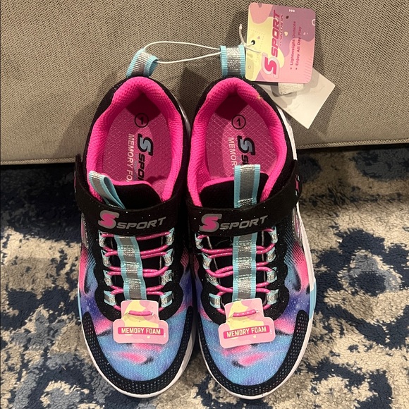 NWT S Sport by Skechers Kids' Cora Glitter Sneakers Black Size 1 - Picture 2 of 9